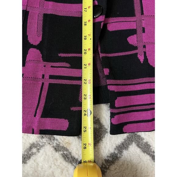 MING WANG Purple Black Abstract Soft Knit Tailored Blazer Jacket Sz L - Picture 12 of 12